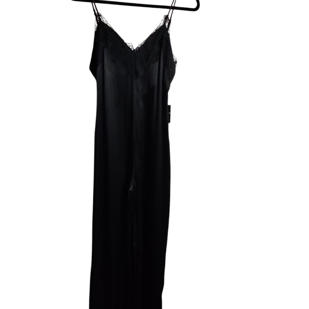 Forever21 contemporary black satin lace party jumpsuit new medium